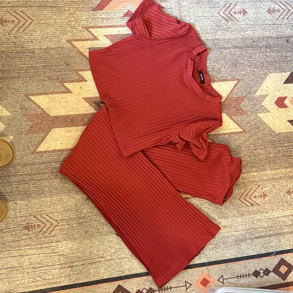 Hope's Red Ribbed Boot Cut Pants & Top Set